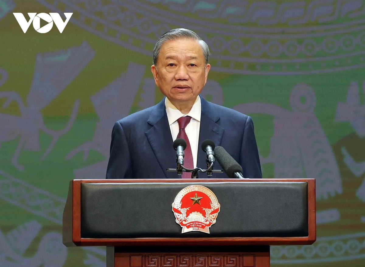 Party General Secretary and State President To Lam speaks at the ceremony marking the 79th anniversary of the National Day (September 2, 1945 - 2024) in Hanoi on August 29.