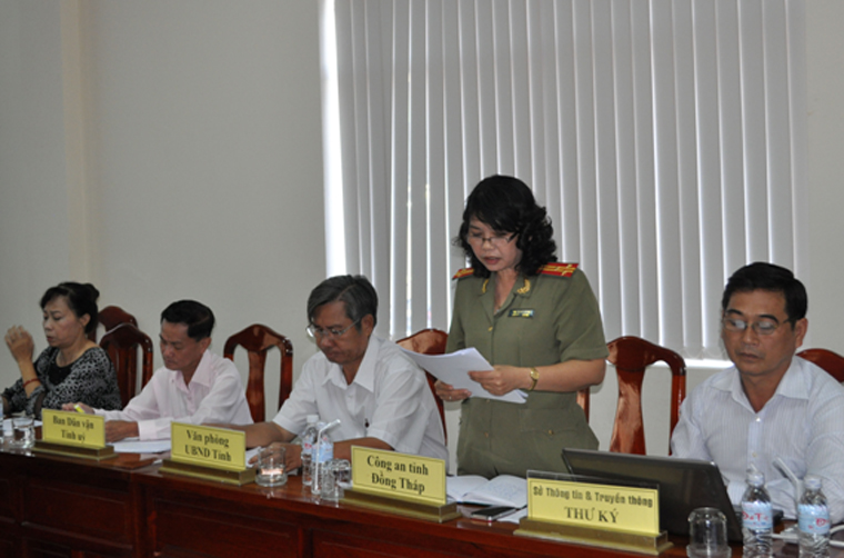 Bà Thái Thị Mỹ Trang – Đại diện Công an Đồng Tháp phát biểu tại Hội nghị.