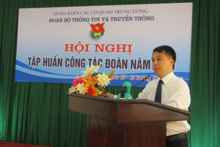 Bí thư Đoàn thanh niên Bộ Thông tin và Truyền thông Lã Hoàng Trung phát biểu khai mạc tại Hội nghị 