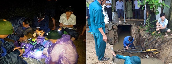 Nhân viên kỹ thuật của VNPT khắc phục sự cố sau mưa bão tại Thanh Hóa.