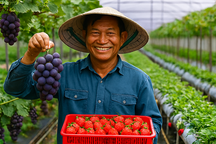 Ứng dụng KHCN trong nông nghiệp hữu cơ: Nông dân Bắc Ninh làm giàu nhờ trồng nho và dâu tây công nghệ cao- Ảnh 1.
