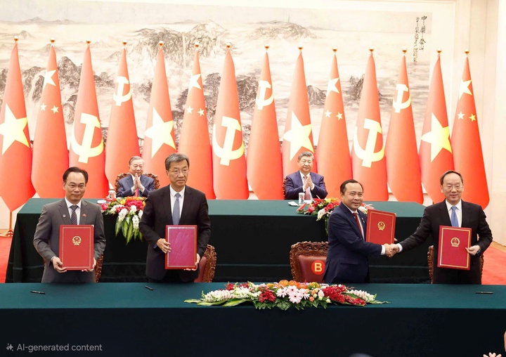 Lễ ký Bản Ghi nhớ về hợp tác trong lĩnh vực công nghệ số giữa Bộ Khoa học và Công nghệ Việt Nam với Bộ Công nghiệp và Công nghệ thông tin Trung Quốc (bìa phải) và ký Bản ghi nhớ hợp tác giáo dục nghề nghiệp giữa Bộ Giáo dục và Đào tạo Việt Nam với Bộ Giáo dục Trung Quốc (bìa trái).