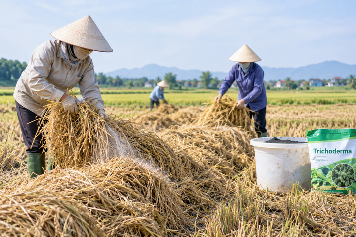 Ứng dụng chế phẩm vi sinh xử l&yacute; rơm, rạ th&agrave;nh ph&acirc;n b&oacute;n hữu cơ- Ảnh 1.