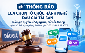 Thông báo lựa chọn tổ chức hành nghề đấu giá tài sản
đấu giá quyền sử dụng mã, số viễn thông (gồm: số dịch vụ ứng dụng tin nhắn ngắn 5138, 5555, 8237, 9095)
