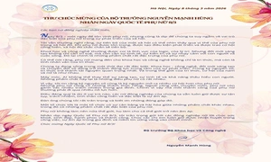 Thư chúc mừng của Bộ trưởng Nguyễn Mạnh Hùng nhân Ngày Quốc tế Phụ nữ 8/3