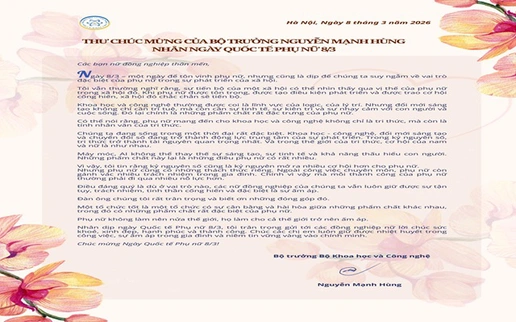 Thư chúc mừng của Bộ trưởng Nguyễn Mạnh Hùng nhân Ngày Quốc tế Phụ nữ 8/3